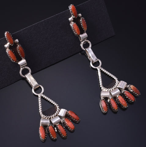 Silver & Coral Zuni Needlepoint Earrings by Evonne Hustito 5G22K