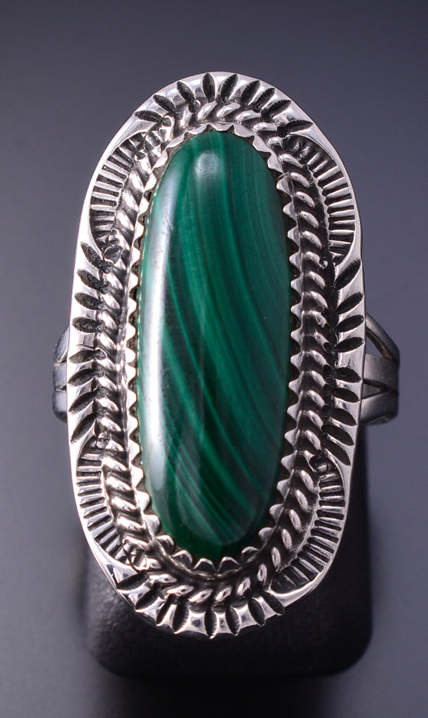 Size 6 Silver Malachite Navajo Handmade Ring by Will Denetdale 4K28W