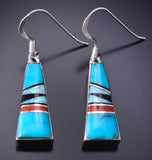 Silver & Turquoise Multistone Navajo Inlay Earrings by James Manygoats 6D07J