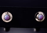 Lavender Fire Opal - Navajo Handmade Sterling Silver Post Earrings by Juanita Manygoats - 6J31H