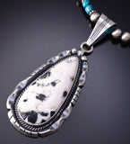 Silver & White Buffalo Turquoise Navajo Handmade Pendant Samuel Yellowhair 6E14V