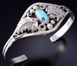 Navajo Handmade Kingman Turquoise Silver Bracelet by Harry B Yazzie 5L17U