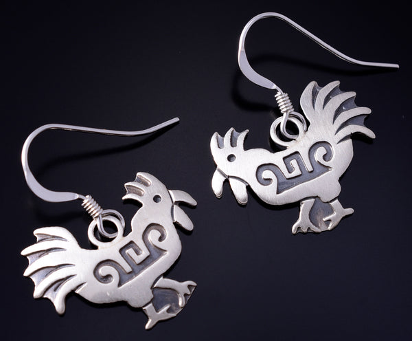 Silver Navajo Handmade Rooster Earrings by Robert Gene 5G22V