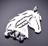 Silver & White Buffalo Turquoise Navajo Handmade Horse Feather Pendant by Robert Vandever 3F19Z