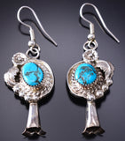 Traditional Navajo Squash Blossom Earring with Kingman Turquoise 6K02M