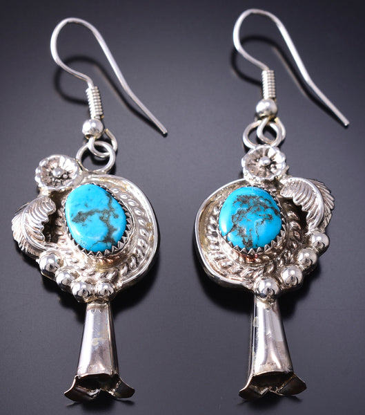 Traditional Navajo Squash Blossom Earring with Kingman Turquoise 6K02M