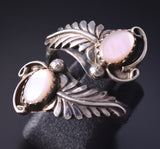 Vintage Silver & Pink Mussel Shell Feathers Navajo Adjustable Wrap Ring 5F10K