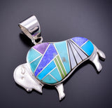 Silver & Turquoise Multistone Navajo Inlay Buffalo Pendant by TSF 3L07Z