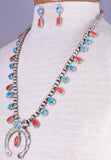 Navajo Silver & Turquoise Coral Modern Squash Blossom Necklace by Tricia Smith 5L23J