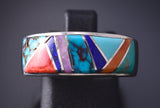 Size 6 Silver & Turquoise Multistone Navajo Inlay Ring by Aldora Henry 5L07B