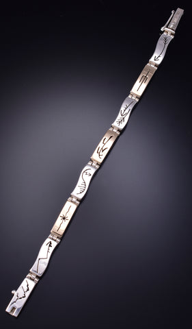 Vintage Silver & 14k Gold For Nature Navajo Link Bracelet Fernando Benally 6E14T