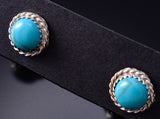 Silver & Kingman Turquoise Navajo Handmade Post Earrings by Esther White 6F17Z