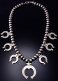 20" Silver Navajo Handmade Squash Blossom Necklace by Bryannen Halwood 6H06N