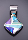 Silver & Turquoise Multistone Navajo Inlay Pendant by Valerie Yazzie 3F19N