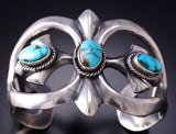 Navajo 3 Kingman Turquoise Stone Sandcast Bracelet by Eugene Gruber 6K28H