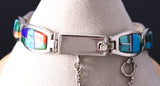 Preowned Silver & Turquoise Multistone Navajo Inlay Link Bracelet by Calvin Begay 6D28E