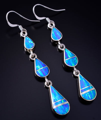 Silver & Fire Opal Navajo Inlay Duster Earrings by James Manygoats 5G22J