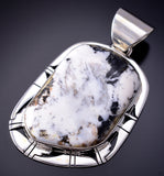 Silver & White Buffalo Turquoise Navajo Handmade Pendant by Pete Sanchez 6D28H