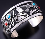 Turquoise & Coral Navajo Woman Hummingbird Bracelet by Philbert Begay 3J30A