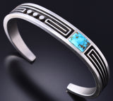 Preowned Silver & Turquoise Navajo Handmade Bracelet by Albert Nells 6A21E
