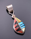 Silver & Turquoise Multistone Zuni Inlay Waterdrop Pendant 3F19W