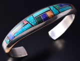 Vintage Silver Multistone Navajo Inlay Bracelet by Phillip Sanchez 5E06J