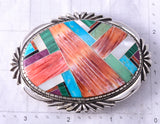 Vintage Silver & Turquoise Multistone Navajo Inlay Buckle by Ray Jack 5J29S