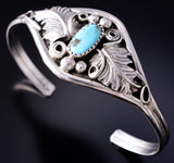 Navajo Handmade Kingman Turquoise Silver Bracelet by Harry B Yazzie 5L17U