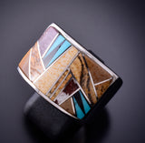 Size 9 Silver & Turquoise Multistone Navajo Inlay Men's Ring by TSF 3L07G