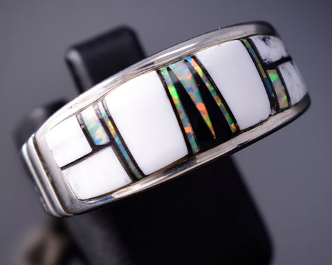 Size 9 White Buffalo Inlay Men's Ring by Navajo Artist Rick Tolino 6K26A