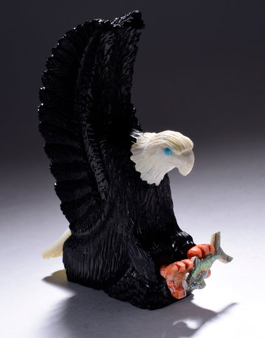 Carved Black Jet Eagle with Fish Fetish by Michael Tucson 4D02H
