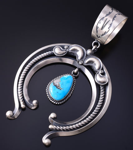 Silver & Turquoise Navajo Horseshoe/Squash Pendant by Derrick Gordon 5H21R