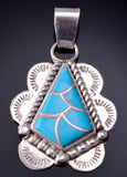 Silver & Turquoise Zuni Inlay Diamond Shaped Pendant by Carlen Seoutewa 5B19B