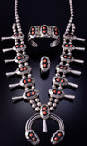 Vintage Silver & Coral 3- Piece Navajo Necklace & Bracelet w/ Ring SET 4K28J