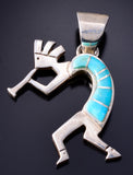 Silver & Turquoise Navajo Inlay Kokopelli Pendant by Olsen Charleston 5L21F