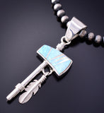Silver & Opal Navajo Inlay Tomahawk Pendant by TSF 3L08X