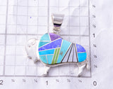 Silver & Turquoise Multistone Navajo Inlay Buffalo Pendant by TSF 3L07Z