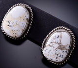 Silver & White Buffalo Turquoise Navajo Handmade Earrings by Elouise Kee 6J31P