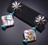 Silver & Abalone w/ Turquoise Navajo Concho Dangle Earrings by Ravis Henry 6D20F