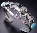 Silver & Kingman Turquoise Navajo Love Horses Bracelet by Bobby Platero 6H25U