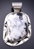 Silver & White Buffalo Turquoise Navajo Handmade Pendant by Pete Sanchez 6D28H
