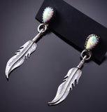 Silver & Opal Navajo Handmade Eagle Feather Earrings - Robertson Morrison 6D27Y