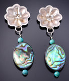 Silver & Turquoise w/ Abalone Navajo Concho Earrings by Ravis Henry 6H06J