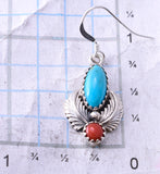 Silver & Turquoise & Coral Feathers Navajo Earrings by Emery Spencer 3J16P