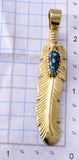 18k Gold & Lander Blue Turquoise Navajo Eagle Feather Pendant Erick Begay 6C02R