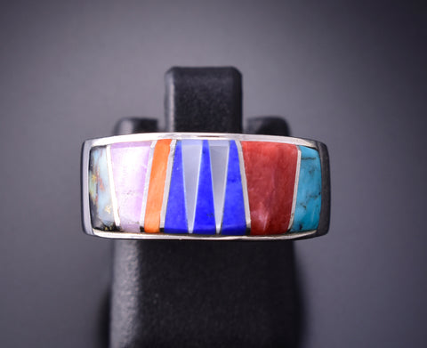 Size 5 Silver & Turquoise Multistone Navajo Inlay Ring by TSF 3L13T