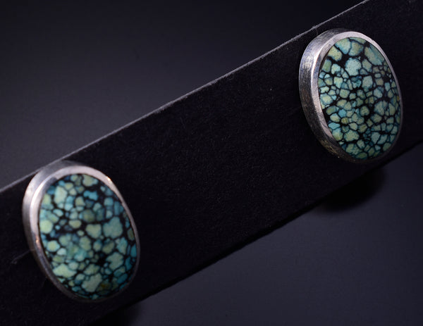 Silver & Turquoise Navajo Round Post Earrings 5F10U