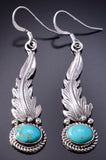 Silver & Turquoise Navajo Handmade Feather Earrings by Rita Largo 6D07P