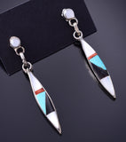 Silver Multistone Zuni Inlay Dangle Earrings by David Boone 3H02J