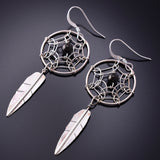 Silver & Onyx Navajo Dream Catcher Earrings by Lorenzo Arviso Jr. 3K09P